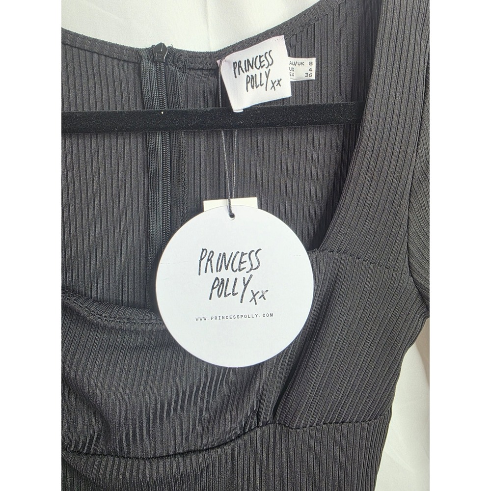 Princess Polly Black Ribbed Long Sleeve Romper Square Neck Cowl Bust Size 4 NWT - Picture 9 of 9